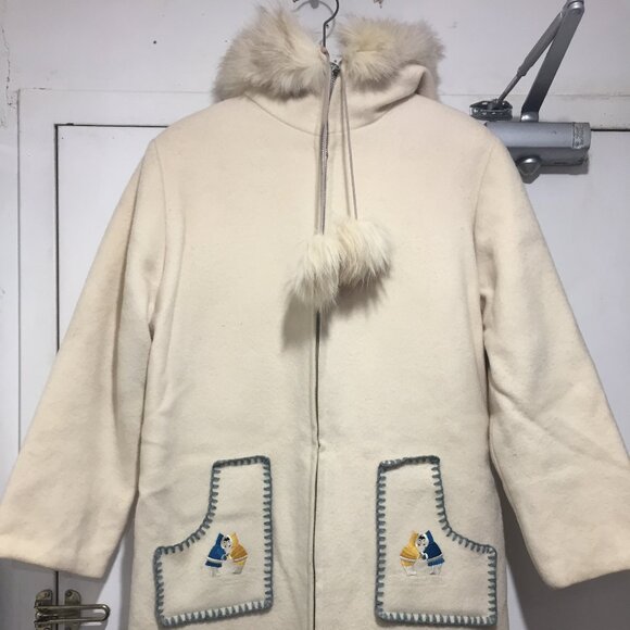 VINTAGE HUMBER HANDICRAFTS WOOL FUR TRENCH COATS SIZE M/L - Picture 6 of 11